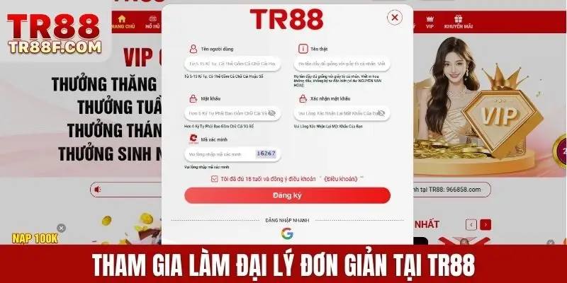 Tham gia làm đại lý đơn giản tại TR88